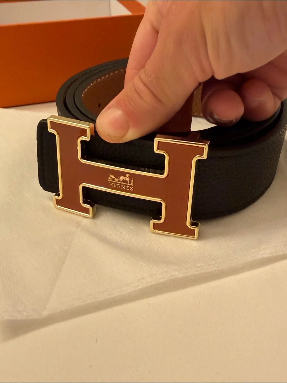 Hermès Constance H Belt – Black & Gold / Gold-Brown Reversible
